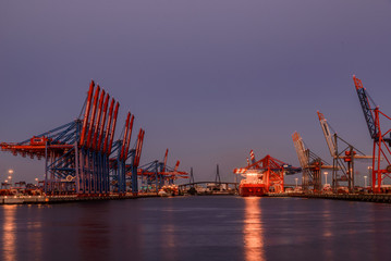 Port of Hamburg Waltershof at sunset