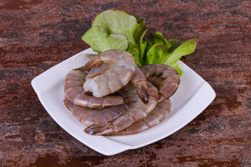 Raw king prawns ready for cooking