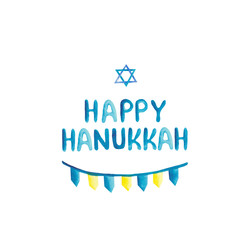  Watercolor set with festive attributes of Hanukkah.