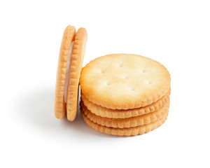 Dry cracker cookies isolated on white background.
