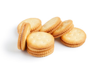 Dry cracker cookies isolated on white background.