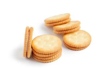 Fototapeta na wymiar Dry cracker cookies isolated on white background.