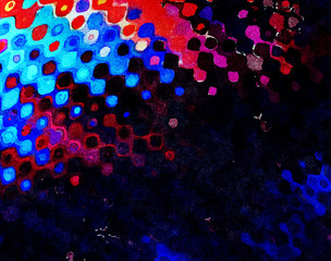 Obraz premium Abstract design pattern in happy bright colors, warm volume brush strokes on canvas, template backdrop for print flyers, banners, advertising production, invitations and cards, web graphic background
