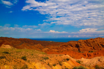 Panorama of Skazka aka Fairytale canyon, Issyk-Kul, Kyrgyzstan