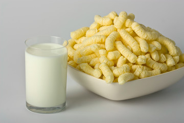 Corn Curls with Glass of Milk