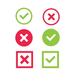 Green check mark and red cross. Symbol for web site Computer and mobile vector.