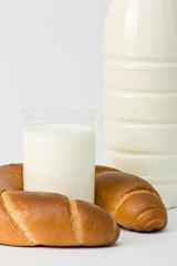 glass of fresh milk and bread