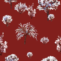 Seamless Christmas pattern with winter watercolor trees