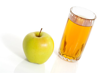 glass of apple juice and apples isolated on white