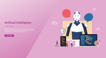 artificial intelligence ai concept with robot and technology development construction for website template landing homepage with modern flat style - vector