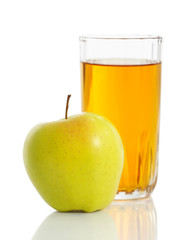 glass of juice and apple isolated on white
