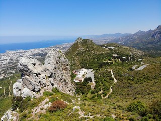 The Turkish part of North Cyprus. Great view from above, Mountain and castles around. Created by Drone.