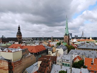 Fototapeta premium Aerial view from above on the great baltic city Riga. The capital of Latvia. One of the most beautiful and autentic city in Europe. A place you wnt to come back. Created by drone.