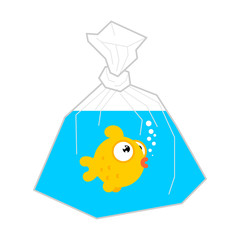 Goldfish in plastic bag isolated. vector illustration