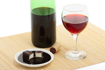 Red Wine and Chocolate Candy. Isolated with clipping path. 