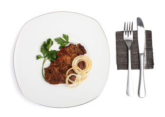 steak on white plate