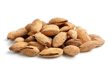 pile of almonds isolated on white background