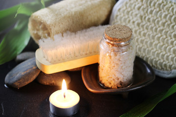 Spa body treatment setting and fresh background.