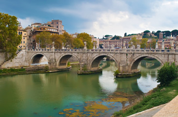 Naklejka premium View of white Ponte Sant'Angelo bridge
