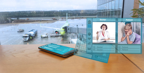 The concept of medical tourism at the airport., 3d illustration