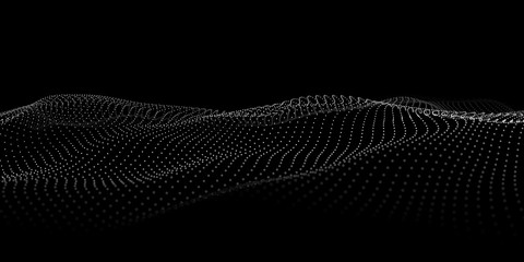 Wave 3d. Abstract wave dots in dark background. Big data. Technology vector background.