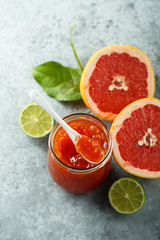 Homemade grapefruit jam in the jar