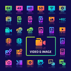 Video & Images Gradient Vector Icon Set.