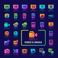 Video & Images Gradient Vector Icon Set.
