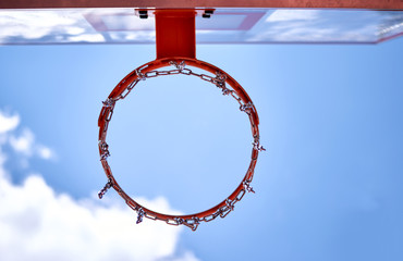 Basketball hoop from downside view