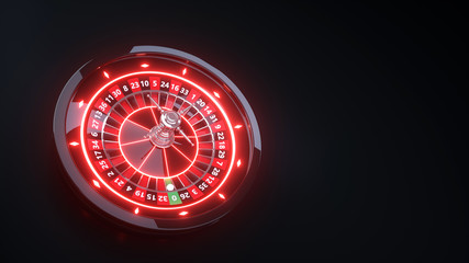 Roulette Wheel Futuristic Casino Gambling Concept Design With Neon Lights - 3D Illustration