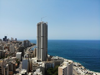 View from above on the Lebanon. Western Asia and Middle East country which is called also Lebanese Republic. Aerial photo created by drone. Beirut - big and beautiful capital.