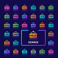 Wooden Plank Signage Gradient Vector Icon Set.