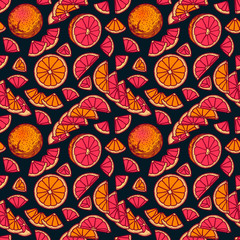 Citrus fruits slices and pieces color seamless pattern