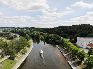 Fototapeta premium Outstanding view from Above on the beautiful and calm city Vilnus. The capital of european baltic country Lithuania. Aerial photo created by drone