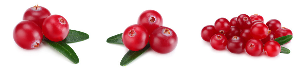 Cranberry with leaves isolated on white. With clipping path. Full depth of field.
