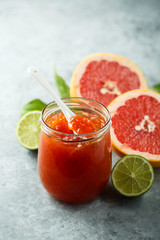 Homemade grapefruit jam in the jar