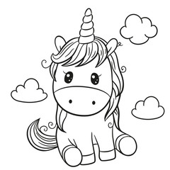 Cartoon unicorn outlined for coloring book isolated on a white background