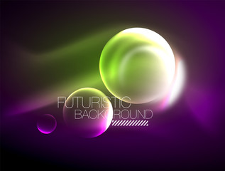 Blurred neon glowing round shapes, abstract circles and lights