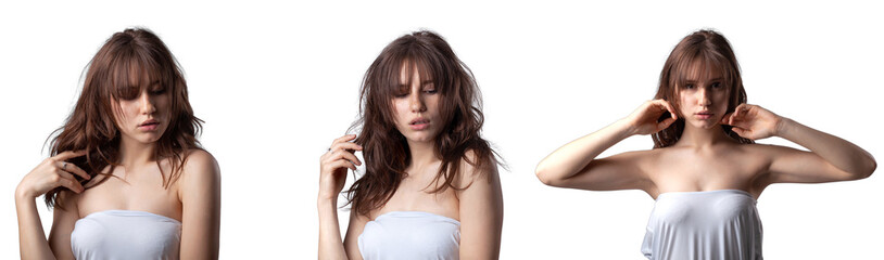 Fototapeta premium Collage of a beautiful caucasian girl posing at the camera