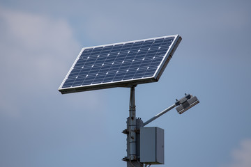 Eco friendly Autonomous Led street light projector with solar panel for daytime charging.