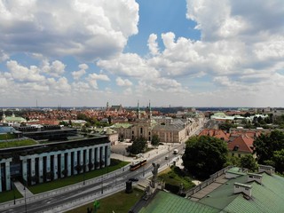 Fototapeta na wymiar Amazing view from above. The capital of Poland. Great Warsaw. city center and surrondings. Aerial photo created by drone. National library of Poland