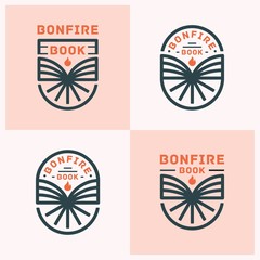 Bonfire and Book or Knowledge or Campfire Logo Design Vector