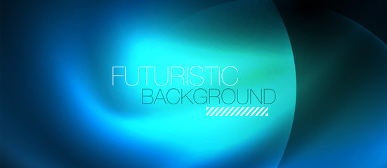 Blue neon bubbles and circles abstract background, futuristic magic techno design