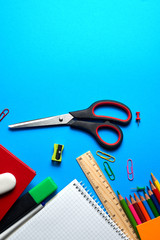 Overhead shot of school and office supplies