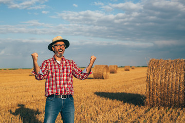 farmer standing in cultivated wheat field