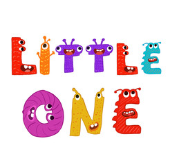 Little one letter monster cute kids design vector