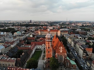 Fototapeta na wymiar Aerial photo from drone. The culture and historical capital of Poland. Comfortable and beautiful Krakow. The land of Legend.
