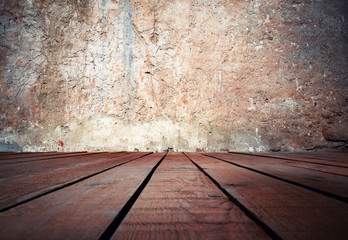 old wall with old wooden floor