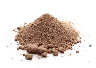 Milled chocolate powder isolated on white background
