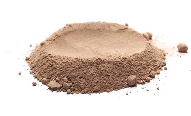 Milled chocolate powder isolated on white background